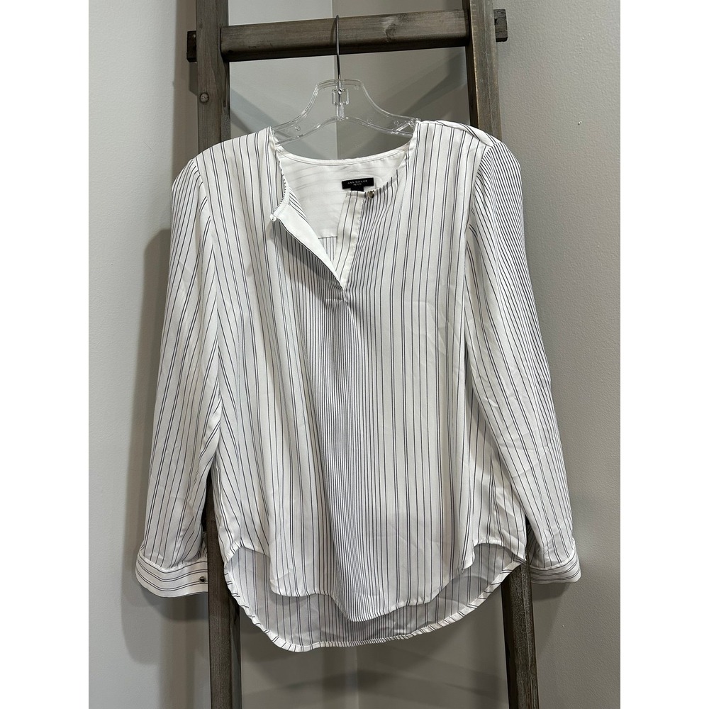 Ann Taylor Petite Lightweight Striped Long-Sleeve Blouse petite small